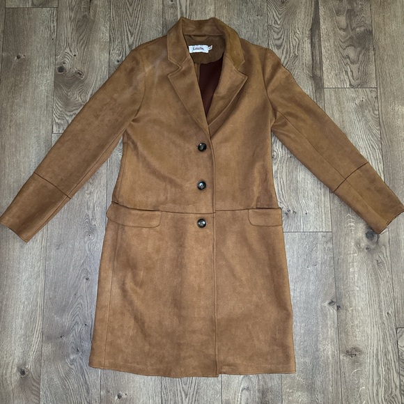 louche Jackets & Blazers - Louche- microsuede long coat with button closure and two front pockets.